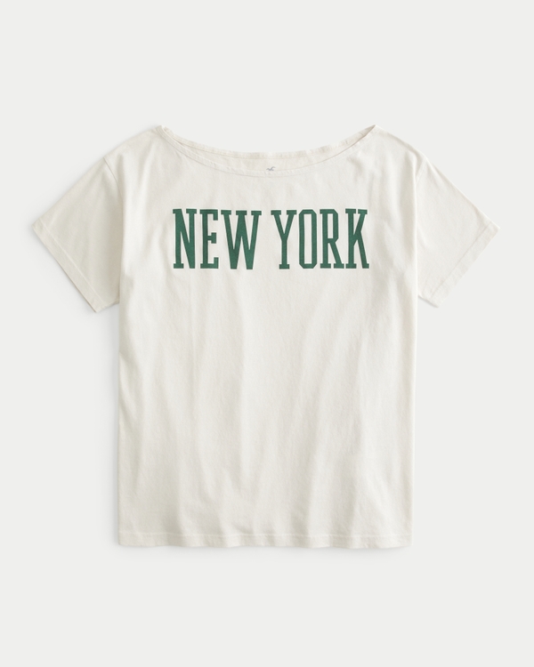 Oversized Off-the-Shoulder New York Graphic Tee, Cream