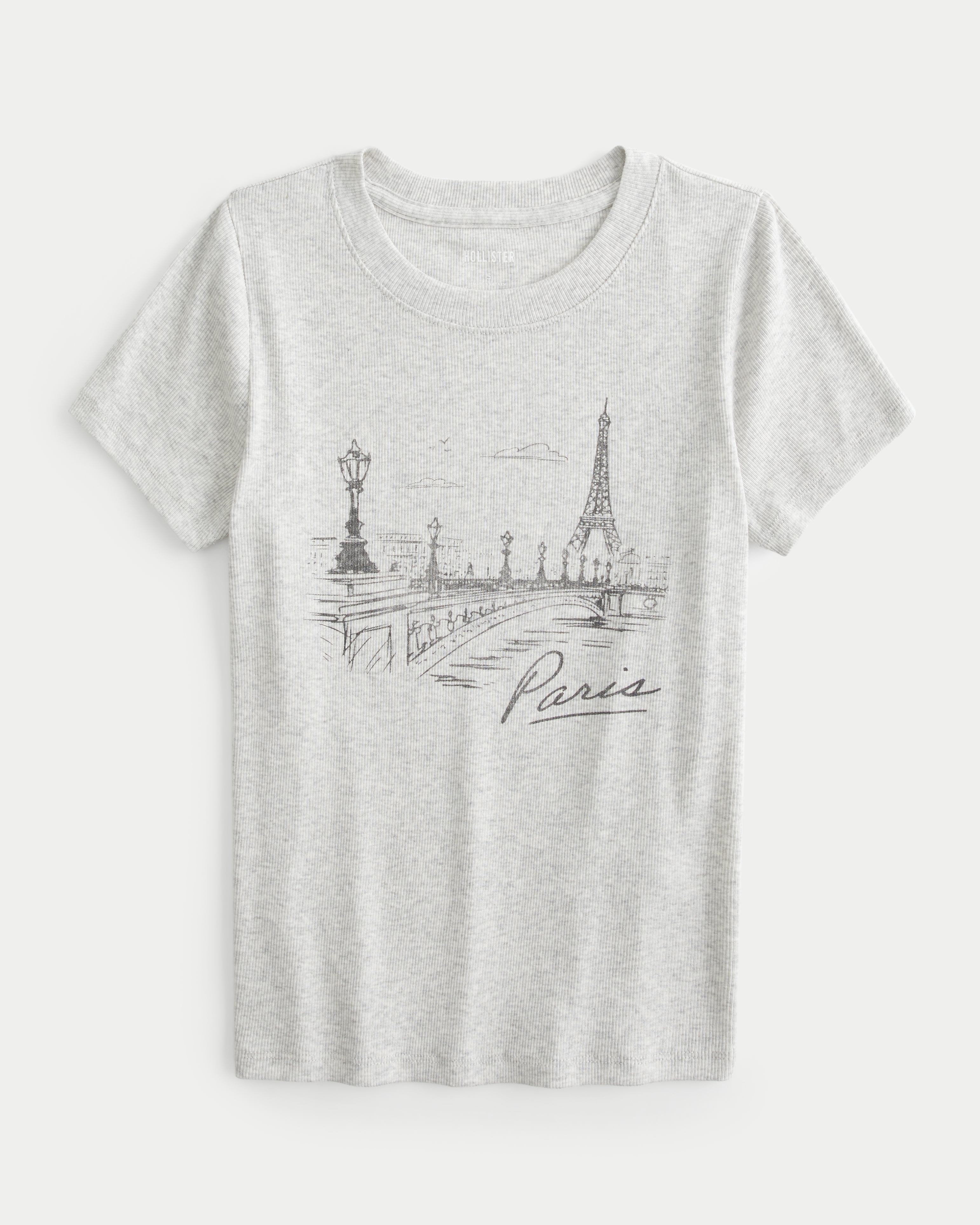 Ribbed Longer Length Paris Graphic Baby Tee