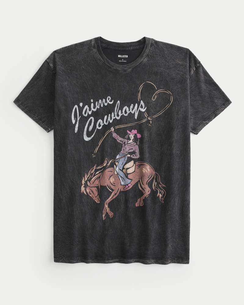 Women s Oversized J aime Cowboys Graphic Tee in Black Size XS from Hollister