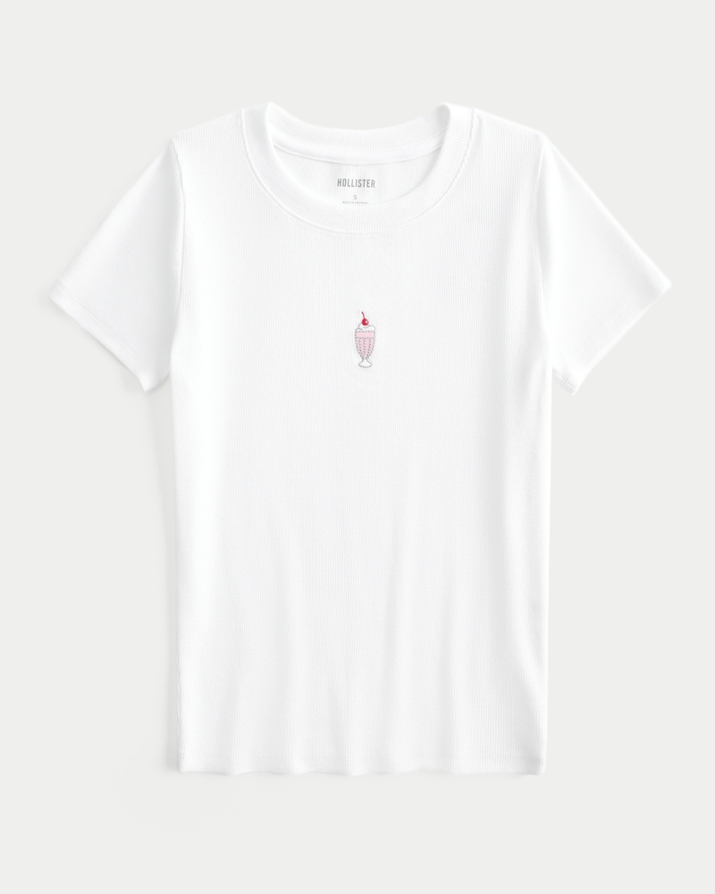 Ribbed Longer-Length Milkshake Graphic Baby Tee