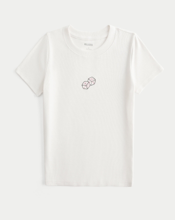 Women s Ribbed Longer Length Dice Graphic Baby Tee Women s HollisterCo