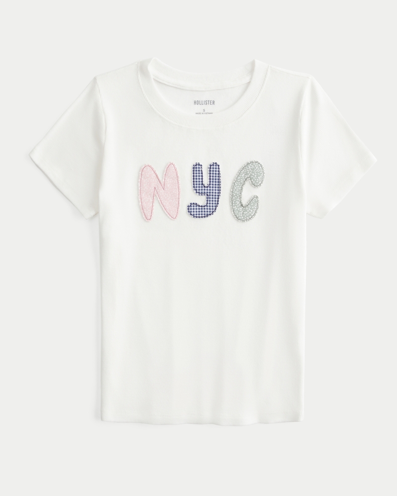 Women s Ribbed NYC Graphic Crew Baby Tee in Cloud White Size XS from Hollister