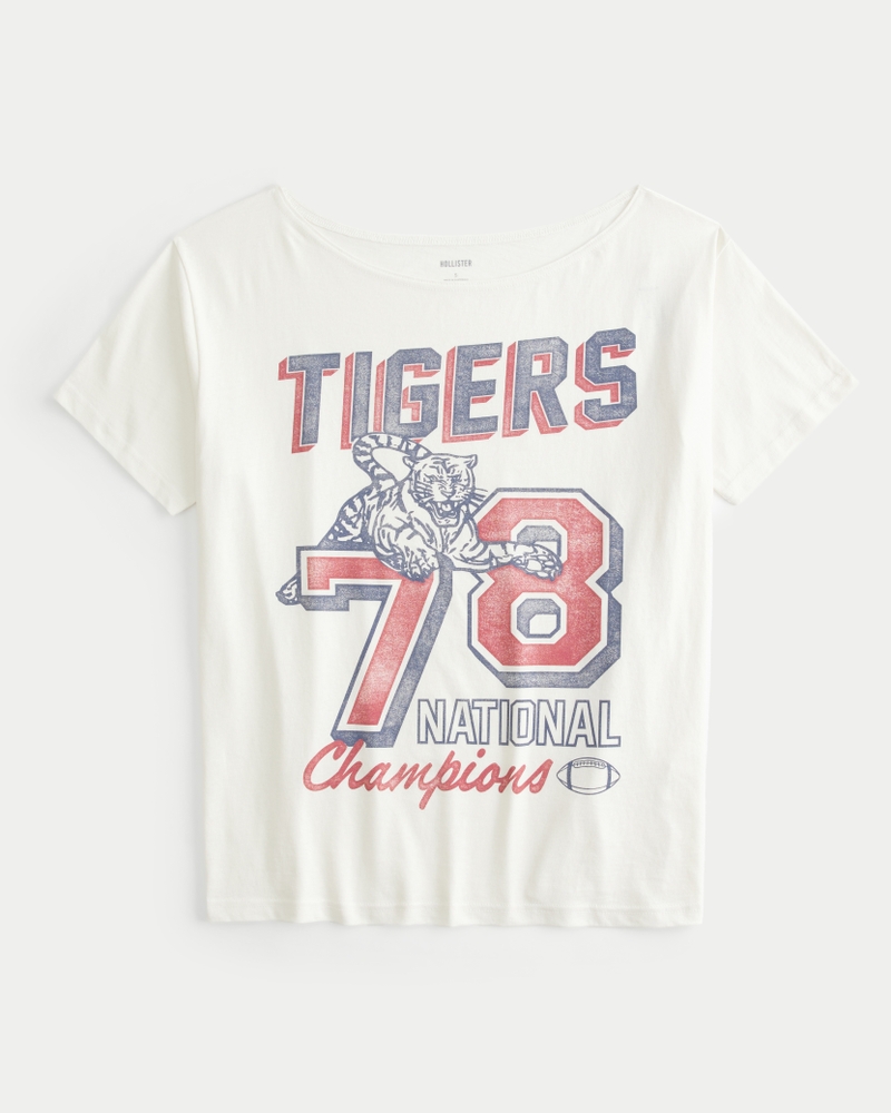 Women s Oversized Off the Shoulder Tigers Graphic Tee Women s Tops HollisterCo