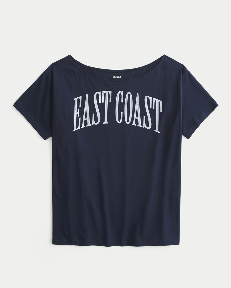 Women s Oversized Off the Shoulder East Coast Graphic Tee Women s Clearance HollisterCo