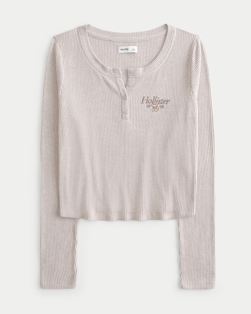 Women s Cozy Ribbed Logo Henley Women s Tops HollisterCo