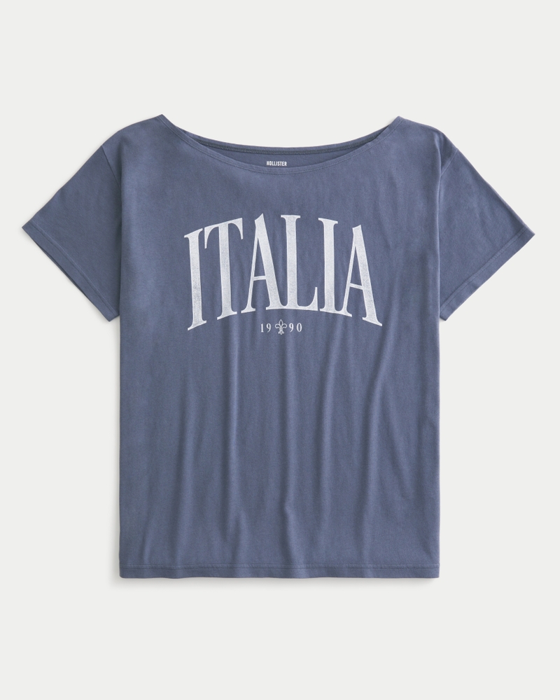 Women s Oversized Off the Shoulder Italia Graphic Tee Women s Tops HollisterCo