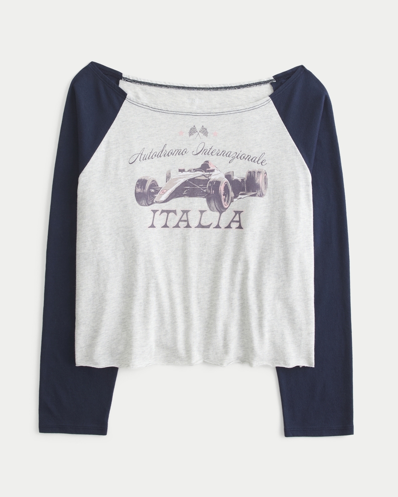 Oversized Long-Sleeve Racing Graphic Tee