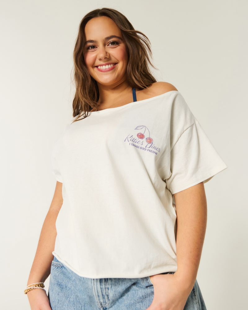 Easy Off-the-Shoulder Kittie's Diner Graphic Tee