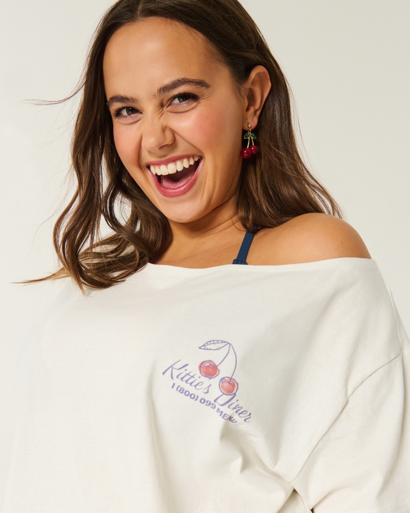 Easy Off-the-Shoulder Kittie's Diner Graphic Tee