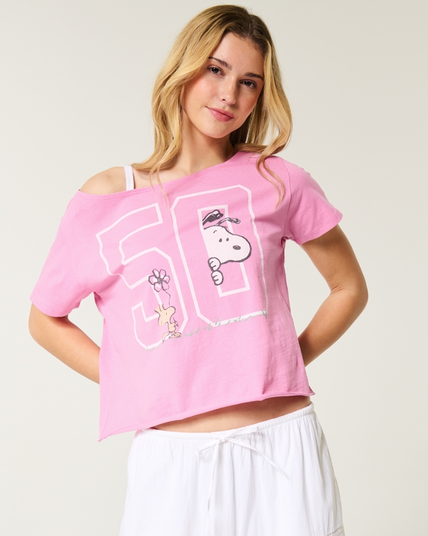 Easy Off-the-Shoulder Snoopy Graphic Tee, Pink view 1