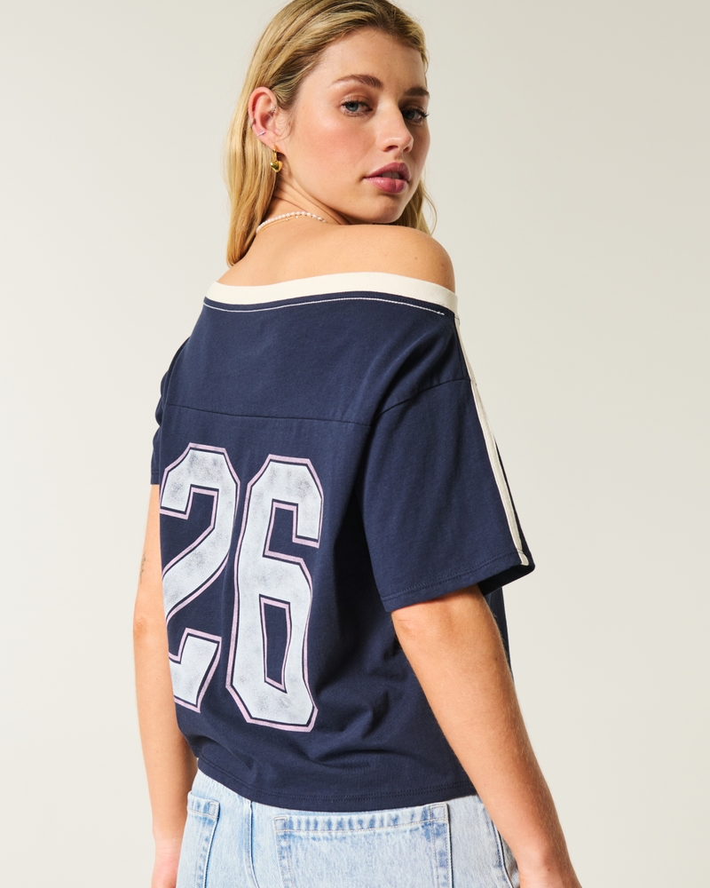 Oversized Off-the-Shoulder Varsity Graphic Tee