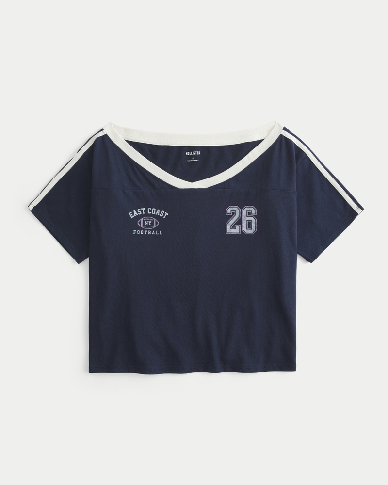 Oversized Off-the-Shoulder Varsity Graphic Tee