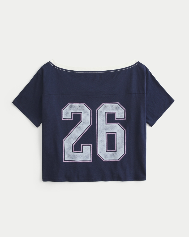 Oversized Off-the-Shoulder Varsity Graphic Tee