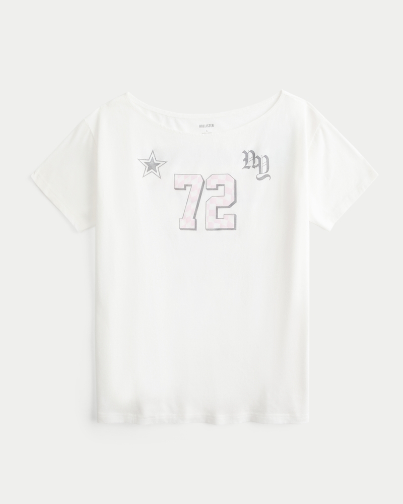 Oversized Off-the-Shoulder Number Graphic Tee
