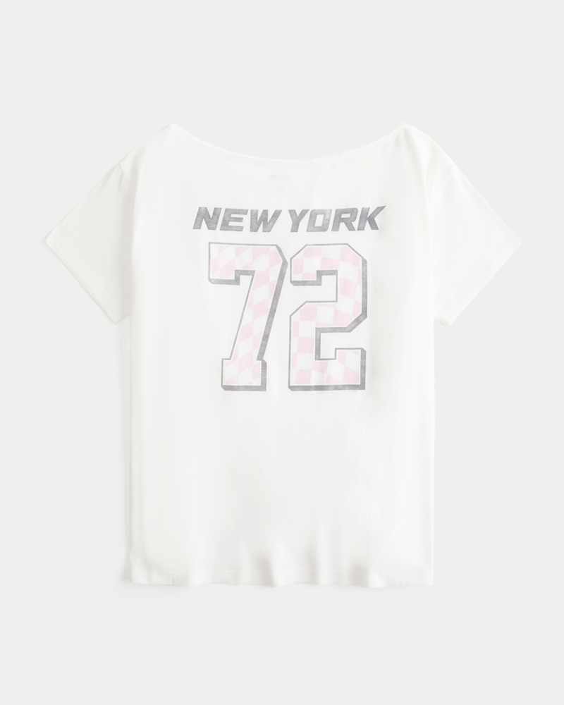 Oversized Off-the-Shoulder Number Graphic Tee