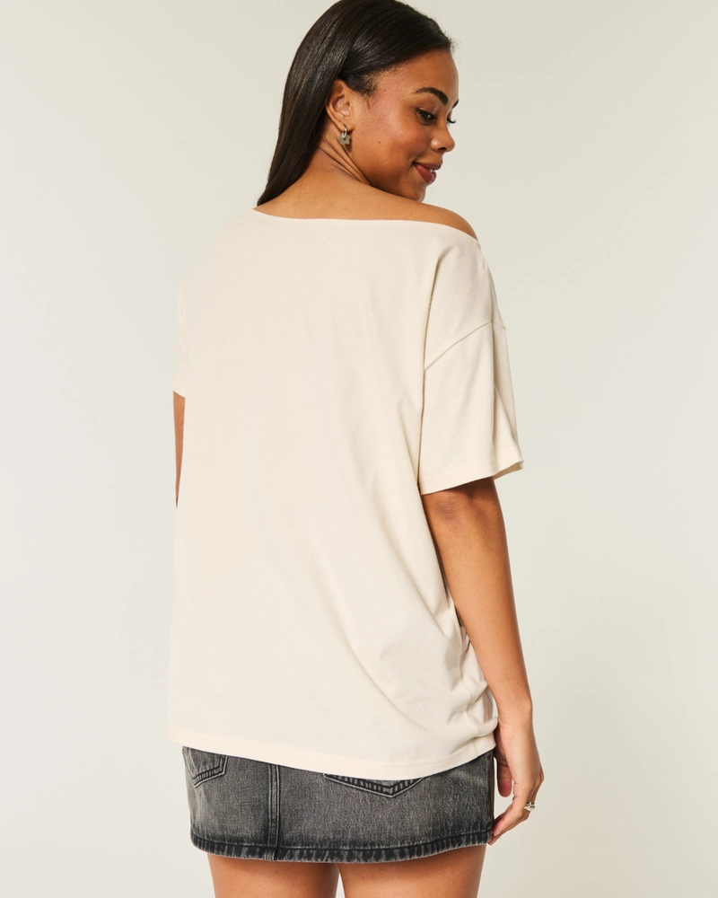 Oversized Off-the-Shoulder Miami Racing Graphic Tee