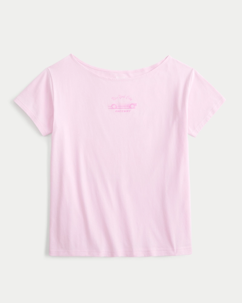 Oversized Off-the-Shoulder New York Raceway Graphic Tee