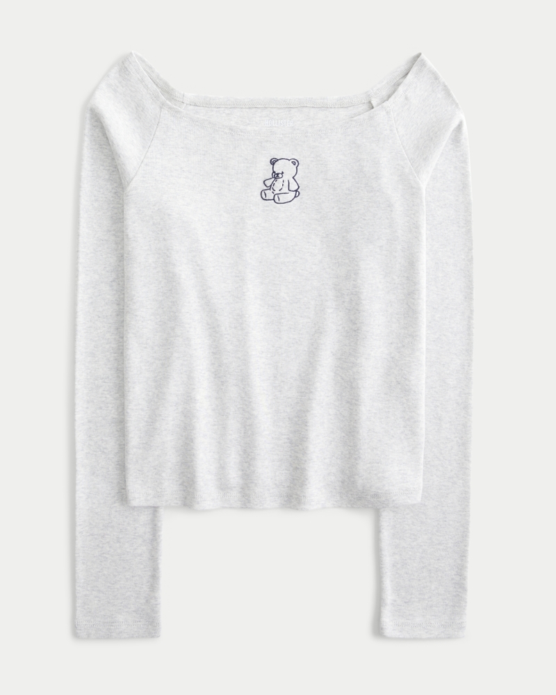 Women's Easy Teddy Bear Graphic Off-the-Shoulder Top