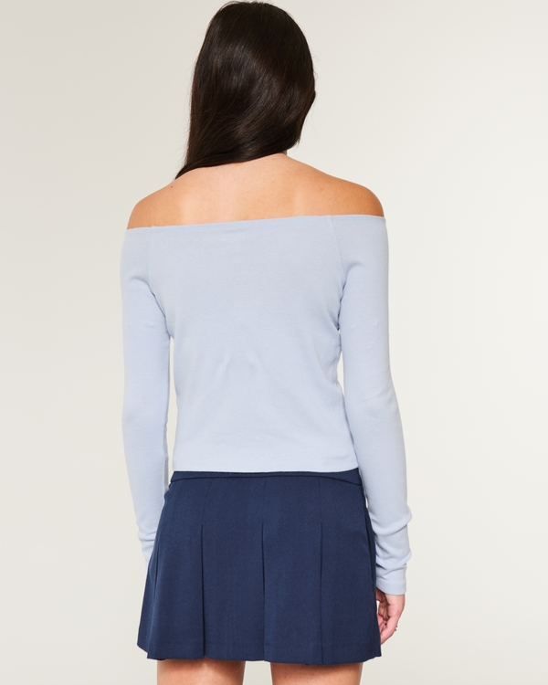Easy New York Graphic Off-the-Shoulder Top, Dusty Blue view 2