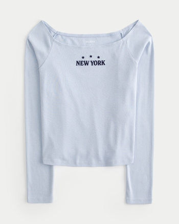 Women’s Easy New York Graphic Off-the-Shoulder Top – Clearance