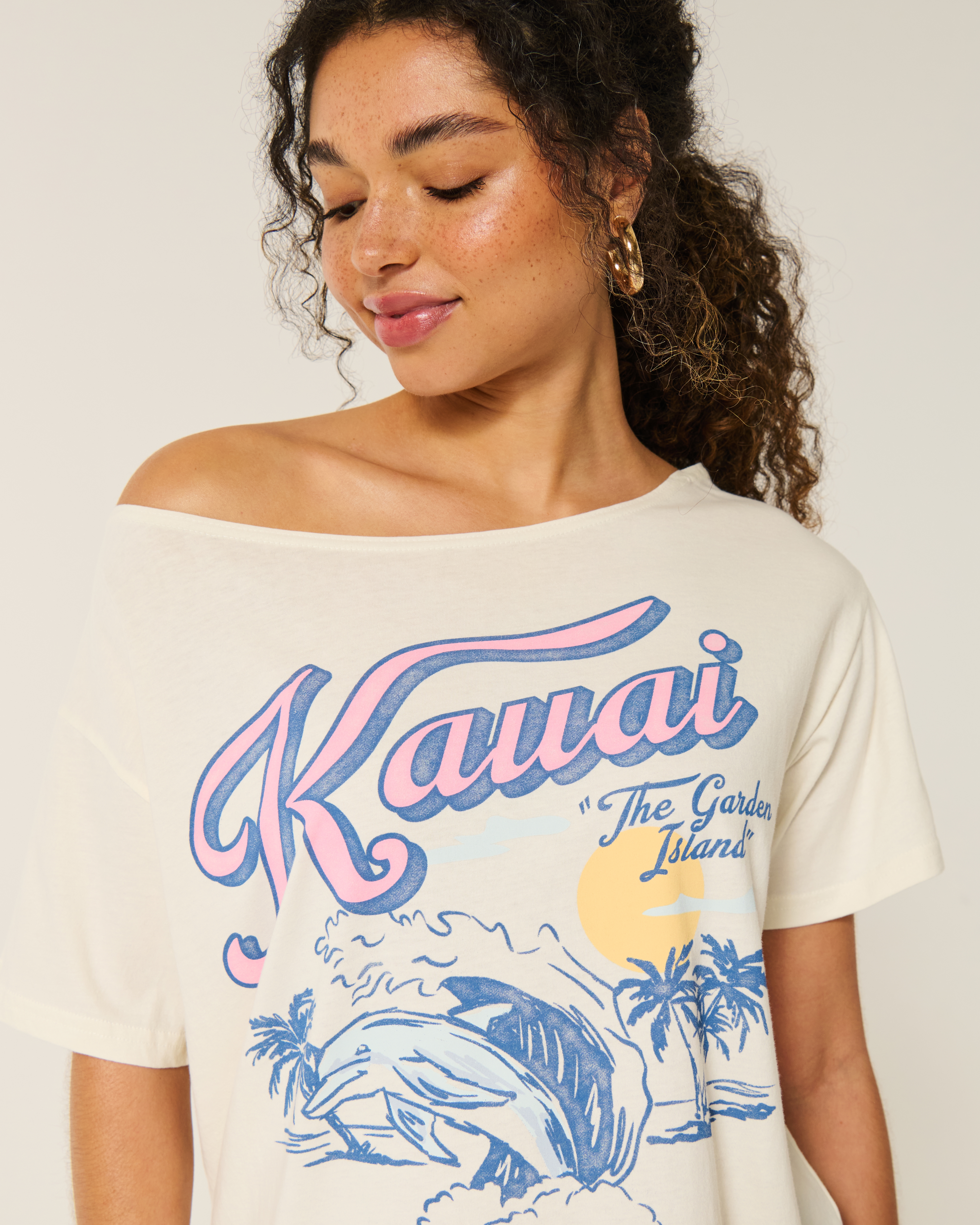 【Anyone more】Kero Off Shoulder T-shirt Hilinker Womens Off Shoulder Crop Tops Short Sleeve Graphic