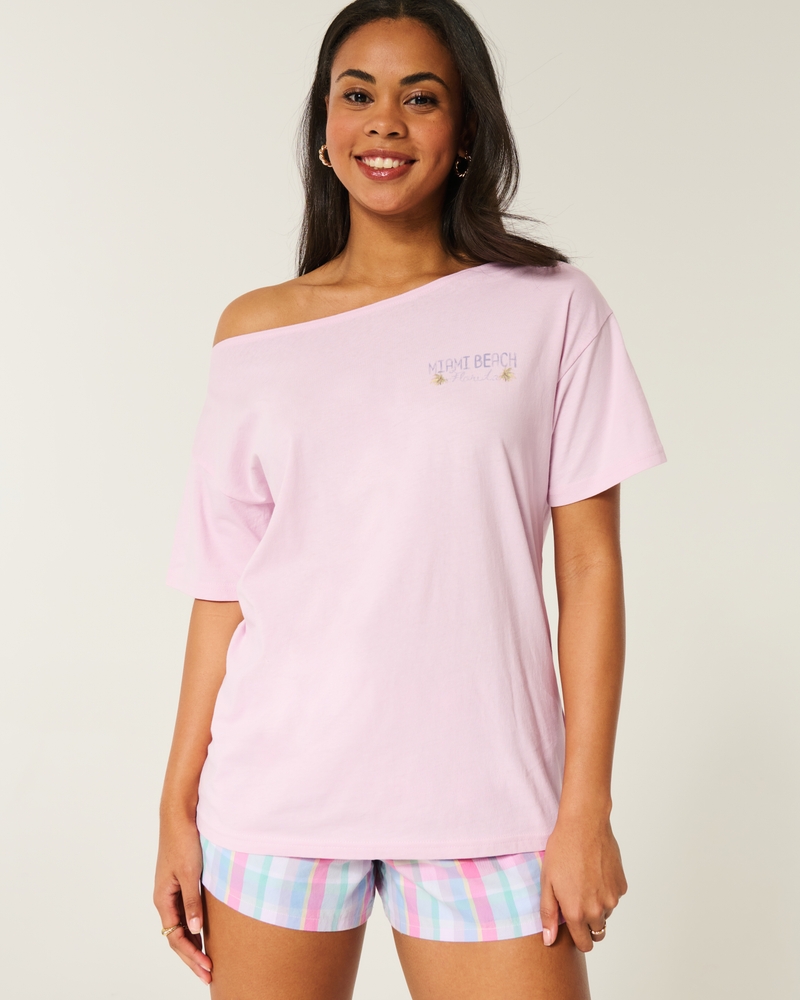 Oversized Off-the-Shoulder Miami Beach Graphic Tee