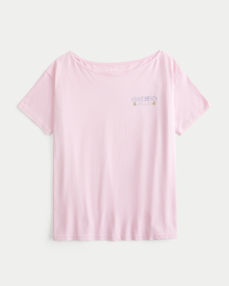 Oversized Off-the-Shoulder Miami Beach Graphic Tee