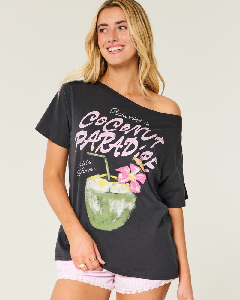 Women's Oversized Off-the-Shoulder Kauai Graphic Tee | Women's Tops | HollisterCo.com