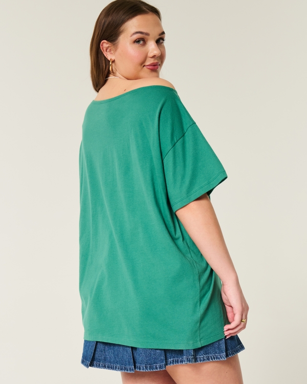 Oversized Off-the-Shoulder Chicago Graphic Tee, Emerald view 2