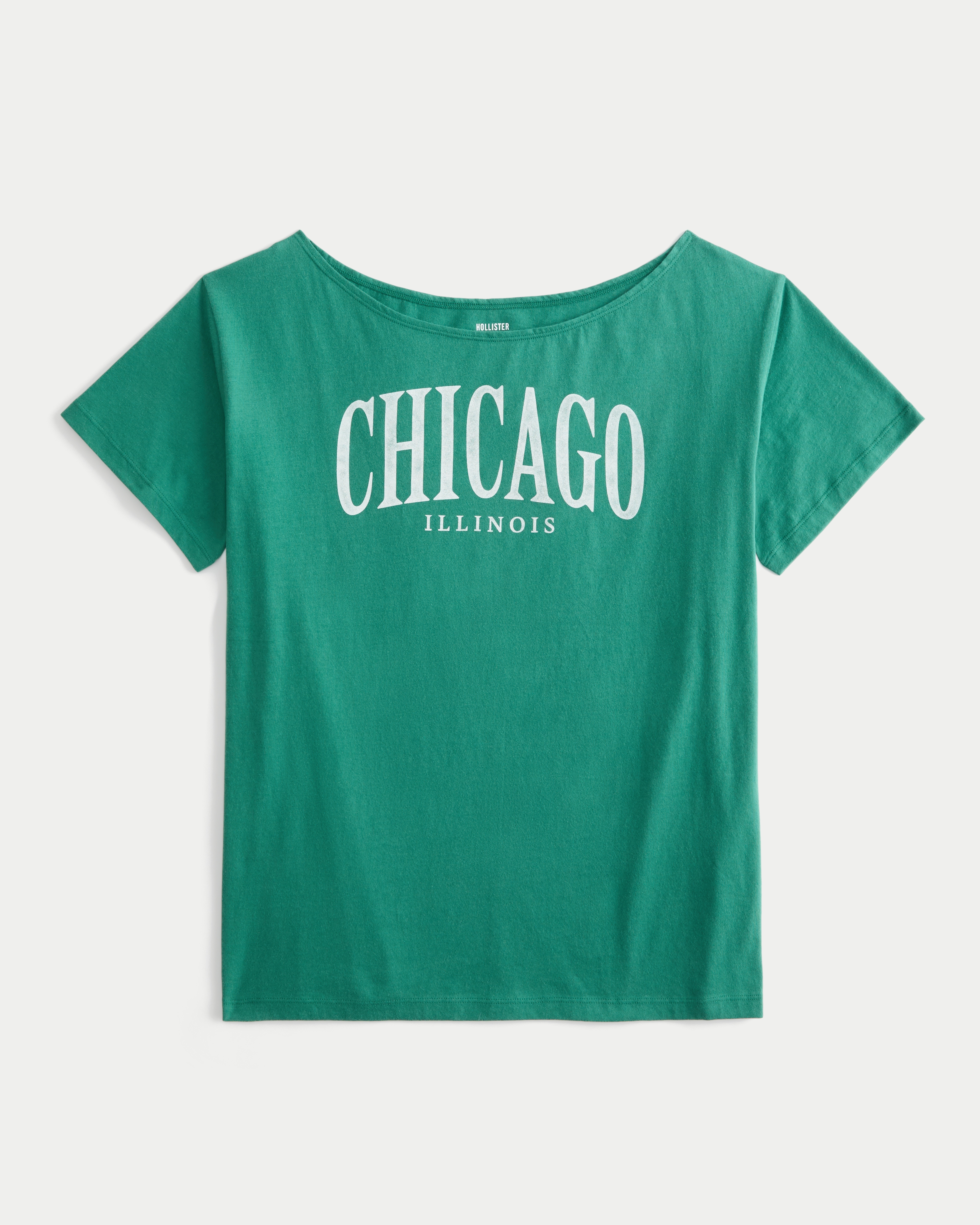 Oversized Off-the-Shoulder Chicago Graphic Tee