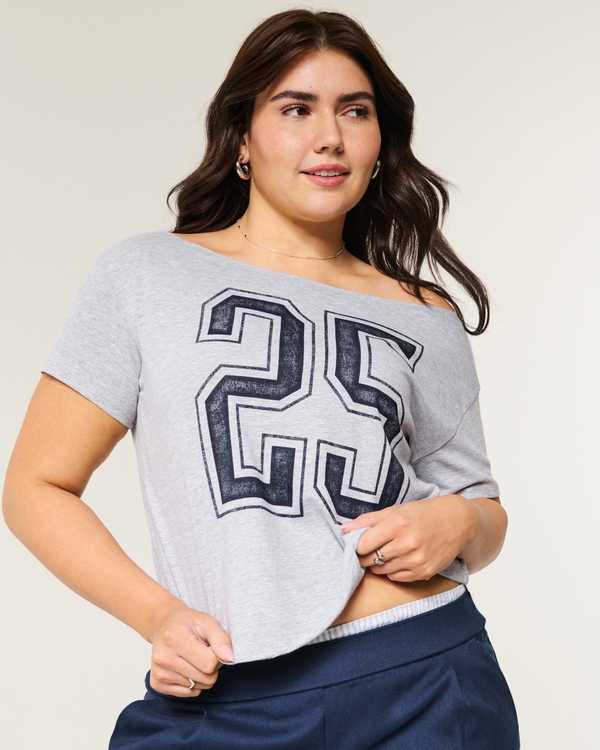 Easy Off-the-Shoulder 25 Graphic Tee, Light Heather Grey