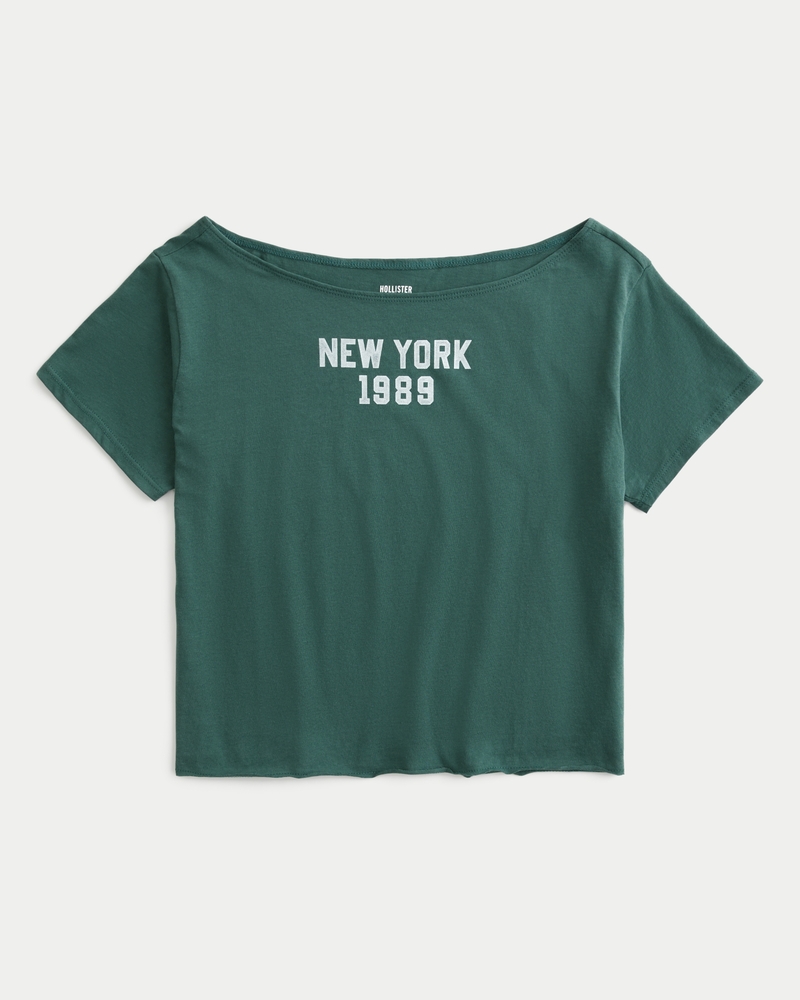 Women s Easy Off the Shoulder New York Graphic Tee Women s Tops HollisterCo