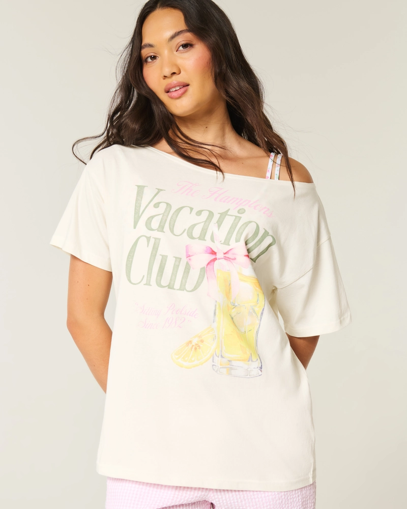 Oversized Off-the-Shoulder Hamptons Graphic Tee