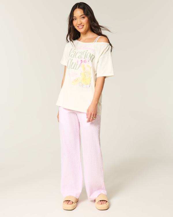Oversized Off-the-Shoulder Hamptons Graphic Tee, Cloud White view 2