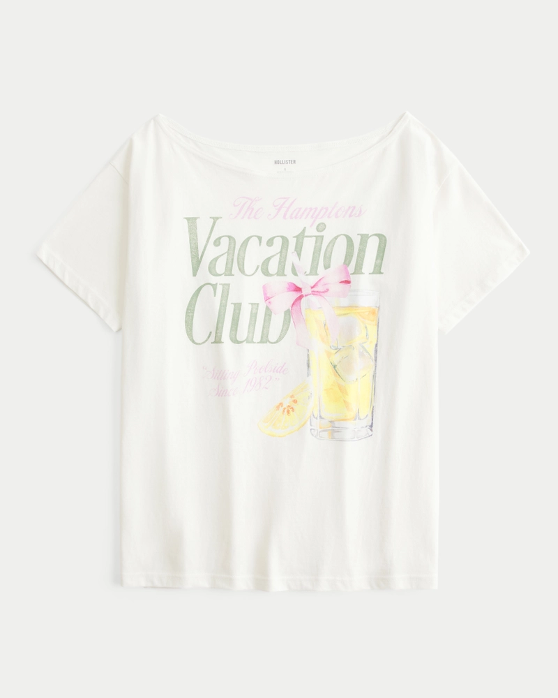 Oversized Off-the-Shoulder Hamptons Graphic Tee