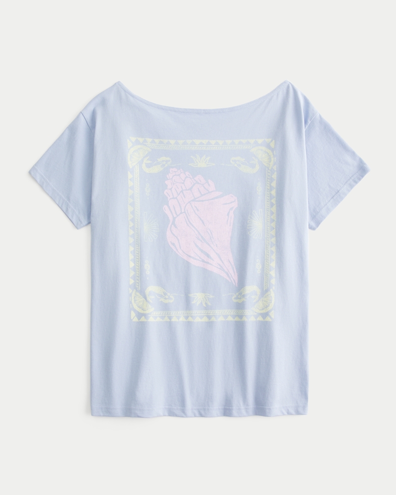 Oversized Off-the-Shoulder Paradise Graphic Tee