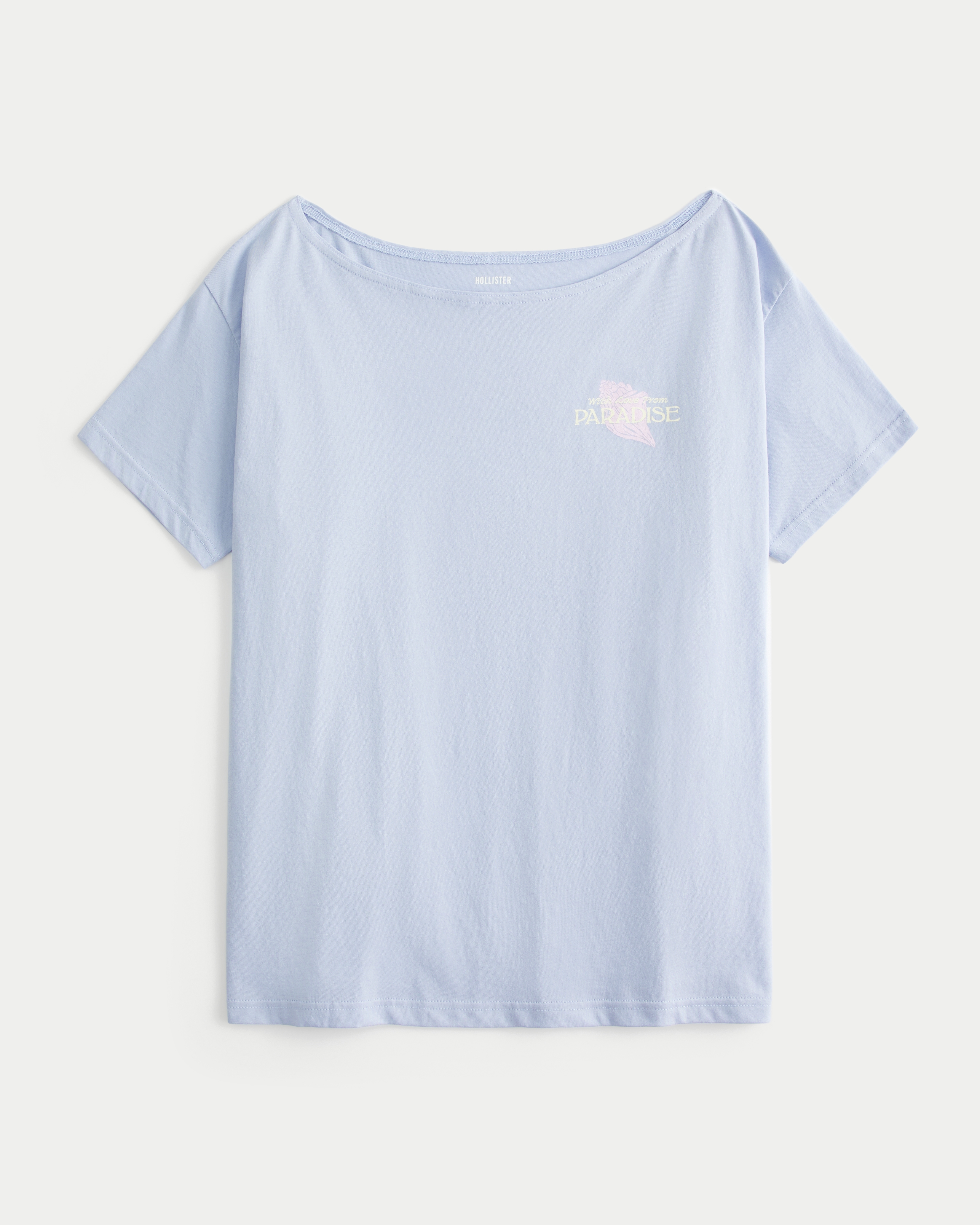Oversized Off-the-Shoulder Paradise Graphic Tee