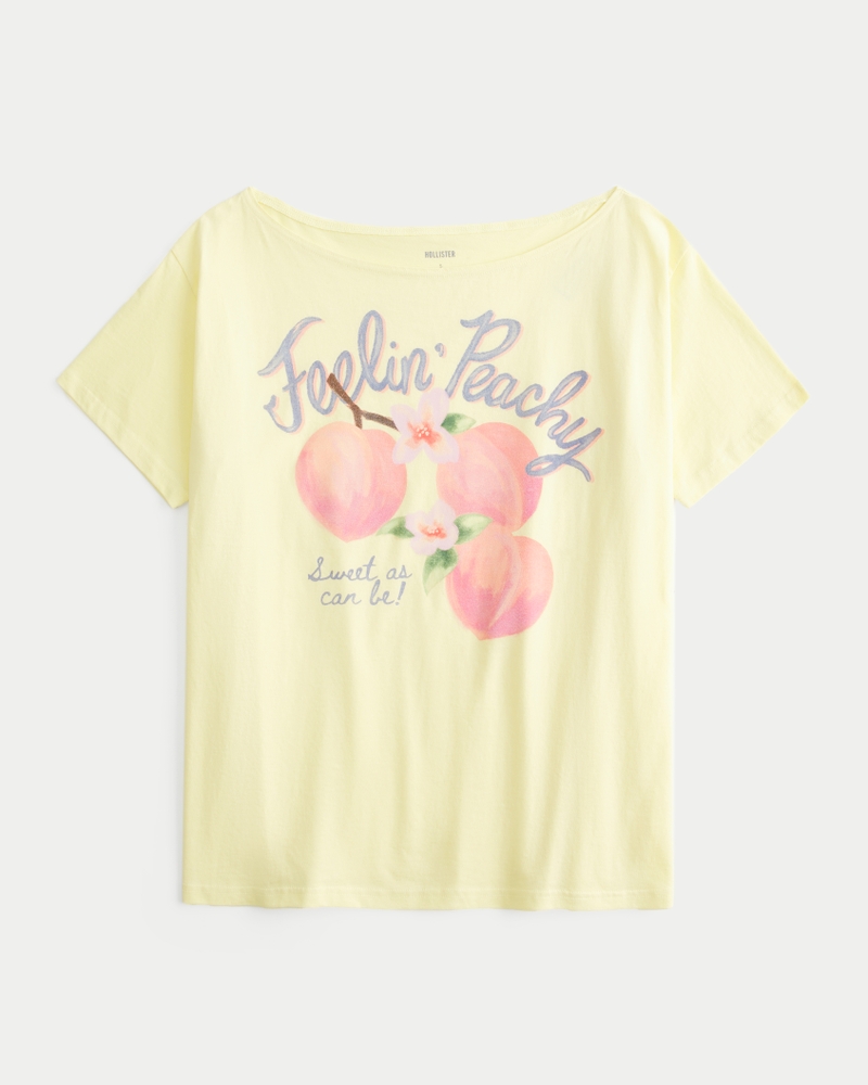 Oversized Off-the-Shoulder Feelin' Peachy Graphic Tee