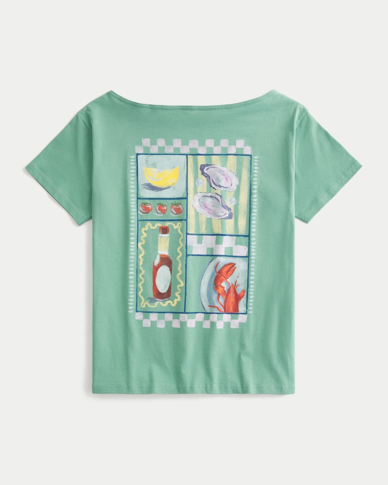Oversized Off-the-Shoulder Ruby's Oyster Shack Graphic Tee