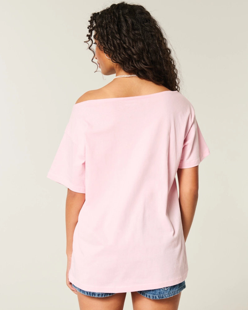 Oversized Off-the-Shoulder Fruit Graphic Tee