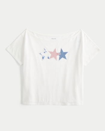 大人気 X-girl FLYING STARS LOGO OFF THE SHOULDER BABY TEE FLYING STARS LOGO OFF THE SHOULDER BABY TEE（Tシャツ