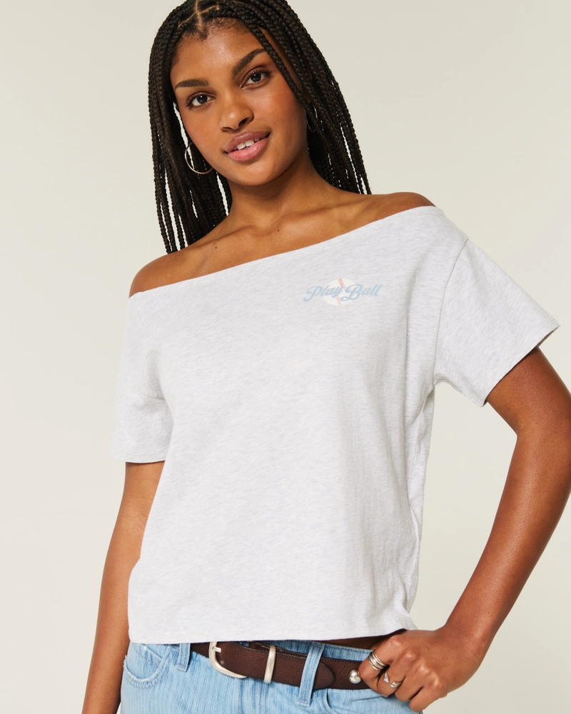 Easy Off-the-Shoulder Baseball Graphic Tee