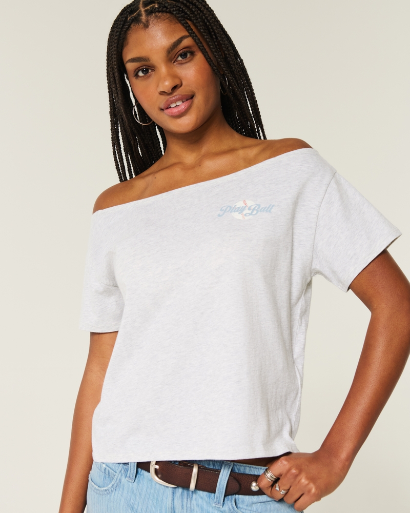 Easy Off-the-Shoulder Baseball Graphic Tee