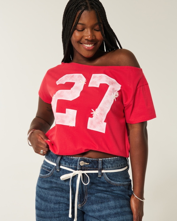Women's Easy Off-the-Shoulder Number Graphic Tee | Women's