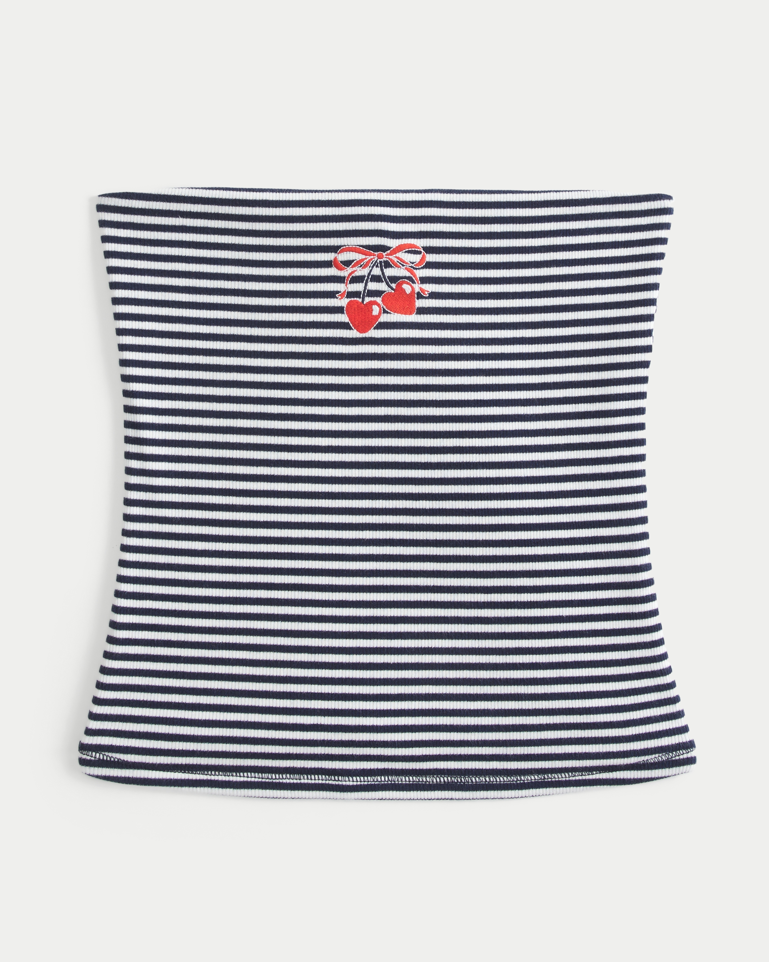 Ribbed Strapless Embroidered Cherry Tube Top