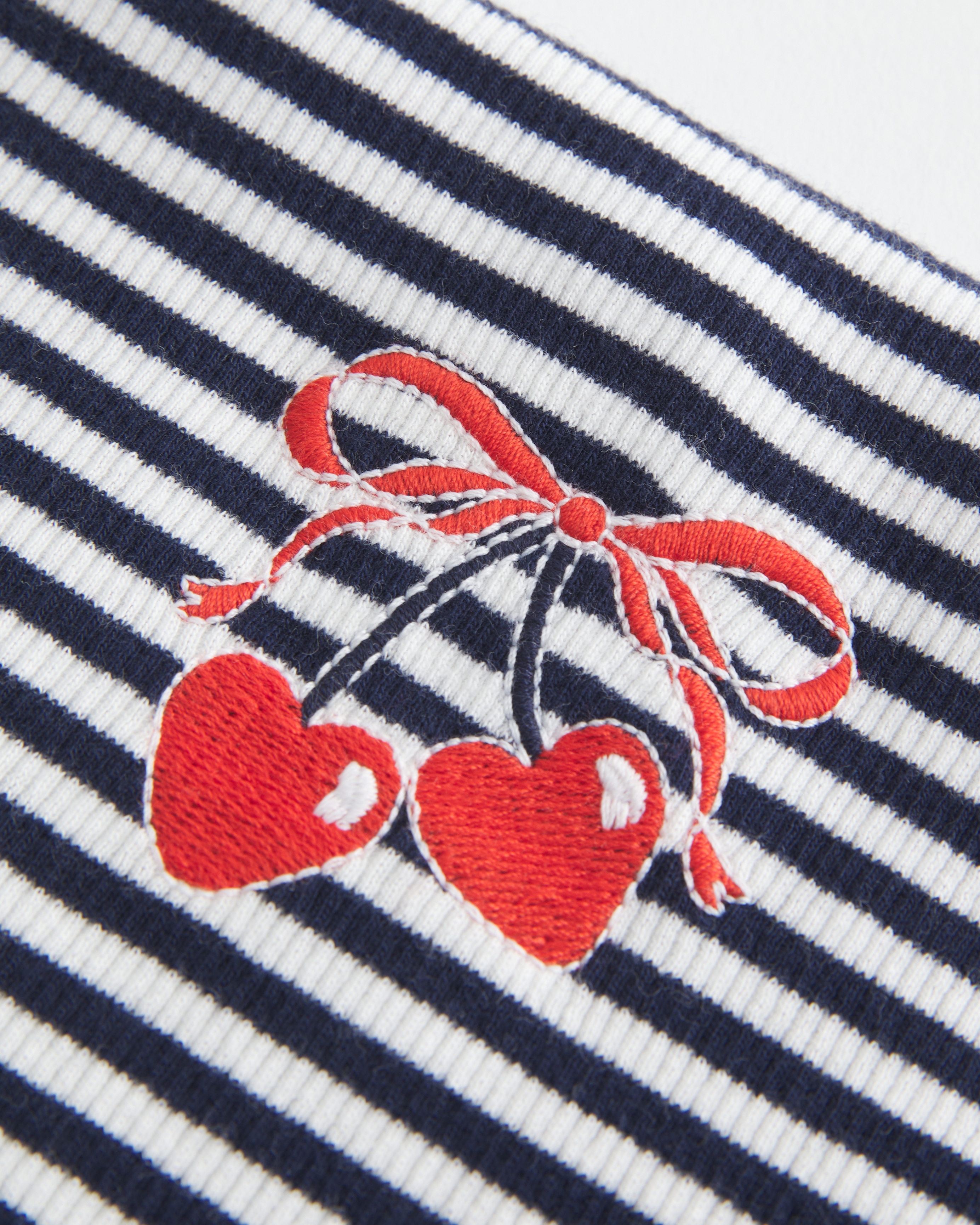 Ribbed Strapless Embroidered Cherry Tube Top