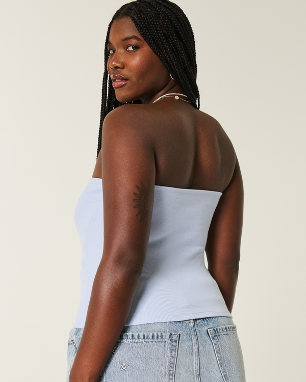 Ribbed Strapless Graphic Tube Top