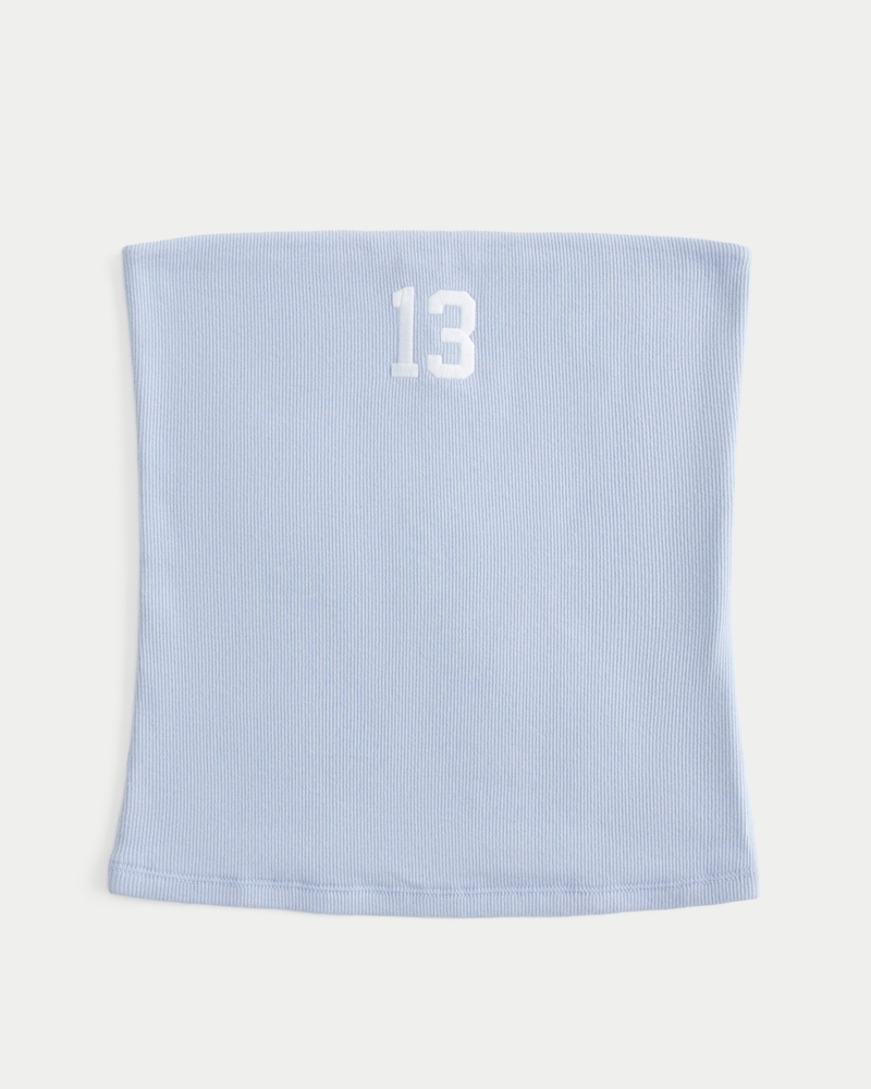 Ribbed Strapless Graphic Tube Top