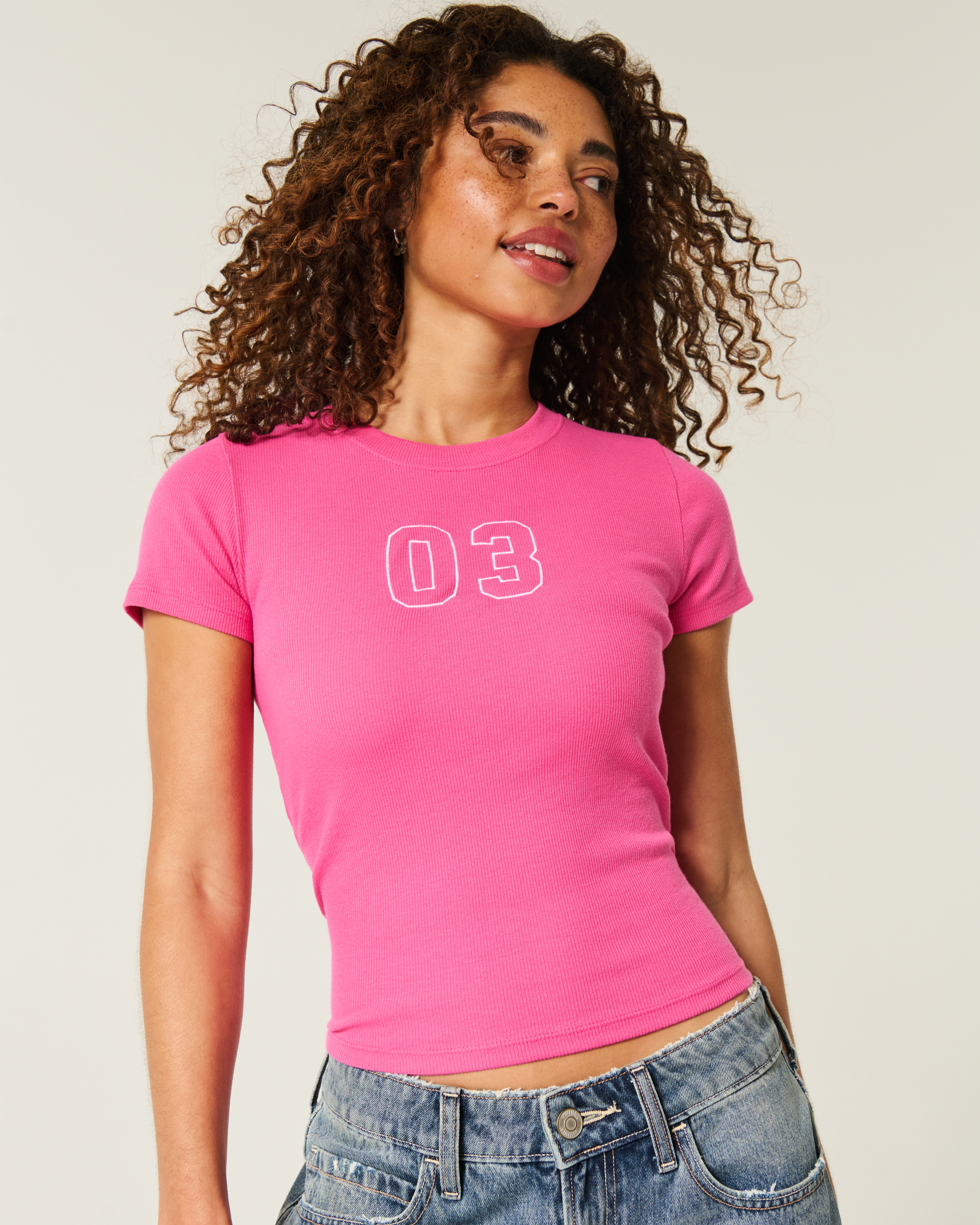 Women's Ribbed Number Graphic Baby Tee | Women's Clearance