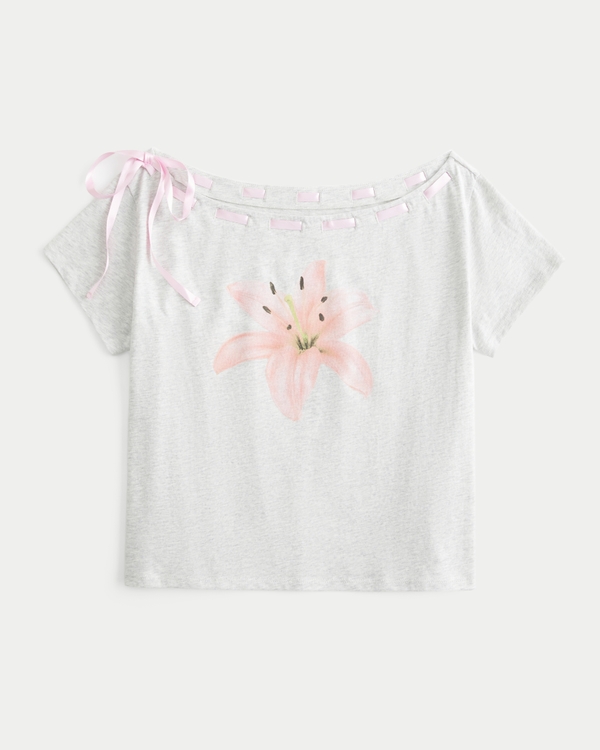 イージー オフショルダー タイ Tシャツ, ライトヘザーグレー view 1